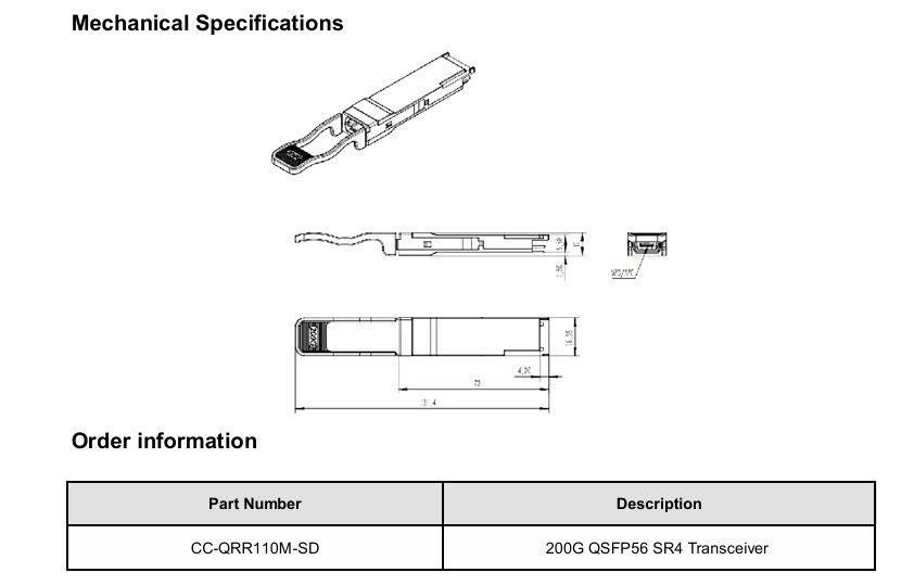 200G-SR4 Multimode-Optischer Transceiver 200G Hot Pluggable Design 1 Max 4W Leistung Min empfangbar Kompatibel mit OM3/OM4