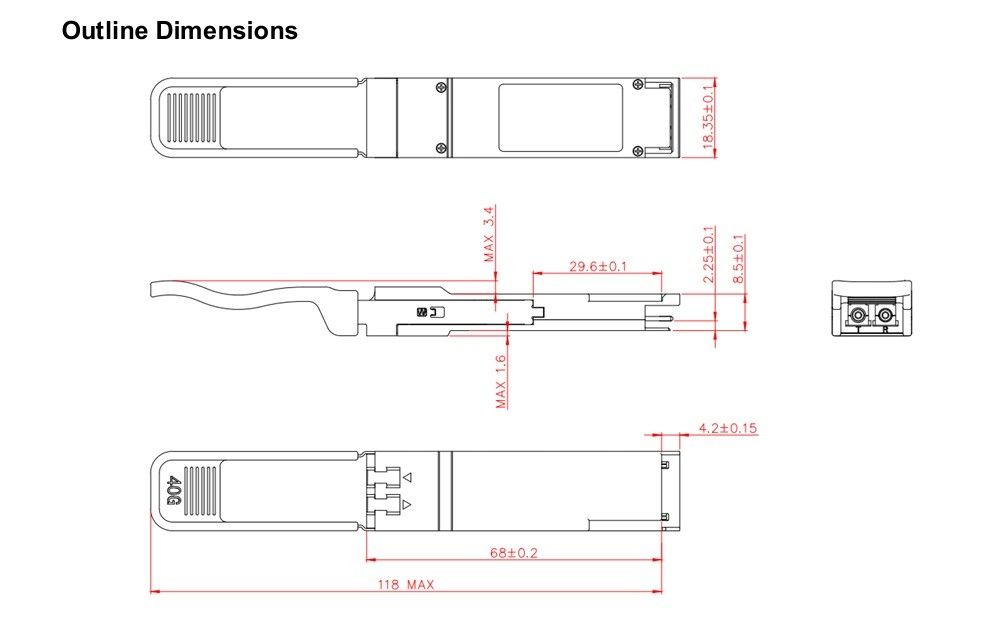 Übertragungsdistanz 10 km 40 Gb/s QSFP LR4 Optical Transceiver 1277,5 nm 10 km Duplex LC für schnelle Glasfaserausrüstung