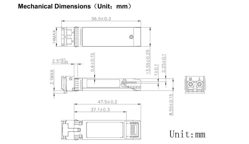 Kühltechnologie 1550nm 40km ER/EW LC Duplex Industrie-Temperatur -40-85°C 1.5W RoHS CE FCC Compliant 10G SFP Transceiver Modul