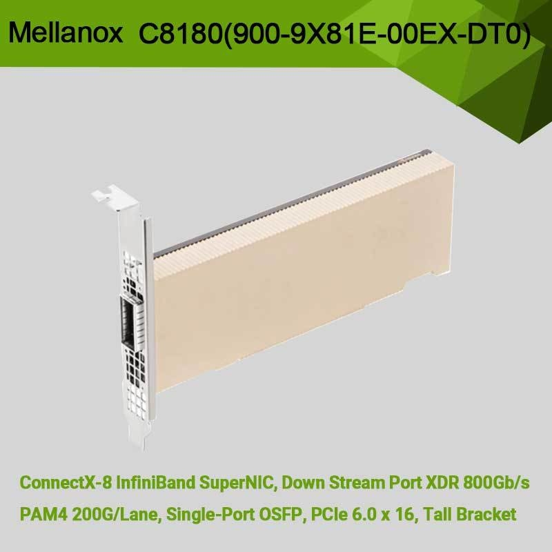 Nvidia Connectx-8 Adapter C8180 (900-9X81E-00EX-DT0) Einzelkäfig OSFP Infiniband: 800 Gbps Xdr Ib