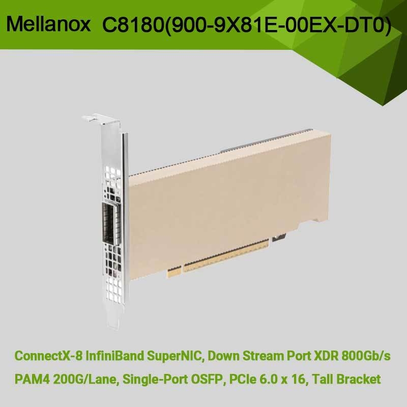 Nvidia Connectx-8 Adapter C8180 (900-9X81E-00EX-DT0) Einzelkäfig OSFP Infiniband: 800 Gbps Xdr Ib